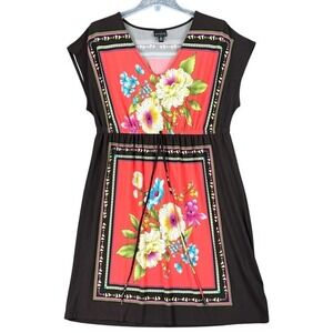 En Focus Women's Size 18W Boho Floral‎ Patchwork Day Dress Multicolor Scoop Neck